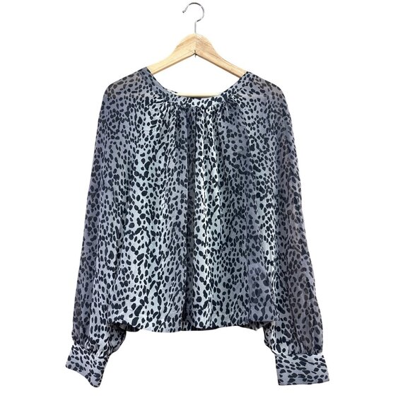 Jennifer Lopez Sheer Animal Print Blouse Open Back Long Sleeve Lightweight L - Picture 3 of 8